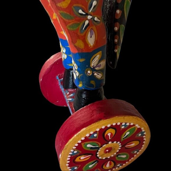 Vintage Large Folk Art Hand-Carved and Hand Painted Wooden Horse on Wheels 13.5H - Picture 12 of 15